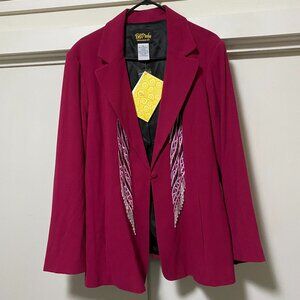 NWT - Bob Mackie Wearable Art, wine color, 1 button jacket, w/design, size 2X